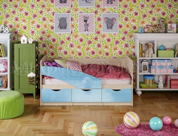 Детская кровать Бабочки 800*1600, Голубой глянец в Вологде