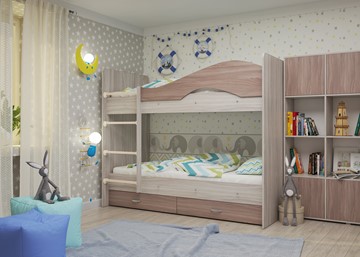 Детская кровать для мальчика Мая с 2 ящиками на щитах, корпус Шимо светлый, фасад Шимо темный в Вологде