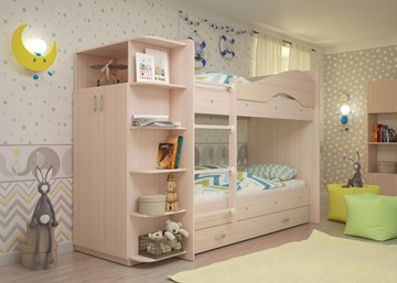 Детская кровать для девочки Мая на щитах со шкафом и ящиками, цвет Млечный дуб в Вологде
