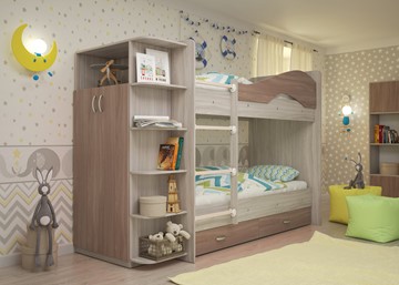 Детская кровать для мальчика Мая на щитах со шкафом и ящиками, корпус Шимо светлый, фасад Шимо темный в Вологде