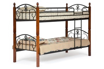 Детская кровать для мальчика BOLERO двухярусная дерево гевея/металл, 90*200 см (bunk bed), красный дуб/черный в Вологде