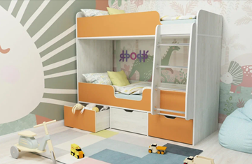 Детская 2-х ярусная кровать Ярофф Малыш двойняшка 70х160, корпус Винтерберг, фасад Оранжевый в Вологде