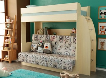 Двухъярусная детская кровать Омега-17 с диваном (Дуб млечный) в Вологде