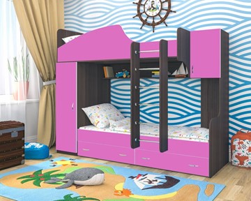 Детская кровать-шкаф Юниор-2, каркас Ясень анкор темный, фасад Розовый в Вологде
