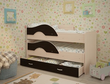 Детская кровать для девочки Радуга 1.6 с ящиком, корпус Млечный дуб, фасад Венге в Вологде