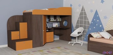 Детская кровать-шкаф Кадет-1, корпус Ясень анкор темный, фасад Оранжевый в Вологде