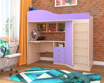 Детская кровать-шкаф Кадет-1 с металлической лестницей, корпус Дуб, фасад Ирис в Вологде