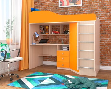 Детская кровать-шкаф Кадет-1 с металлической лестницей, корпус Дуб, фасад Оранжевый в Вологде