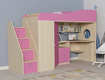 Детская кровать-шкаф Кадет-1 с универсальной лестницей, корпус Дуб, фасад Розовый в Вологде