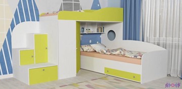 Детская кровать-шкаф Кадет-2, корпус Белое дерево, фасад Лайм в Вологде
