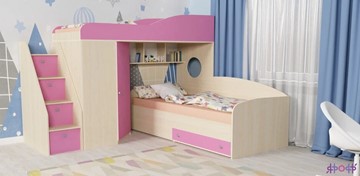 Детская кровать-шкаф Кадет-2 с универсальной лестницей, корпус Дуб, фасад Розовый в Вологде