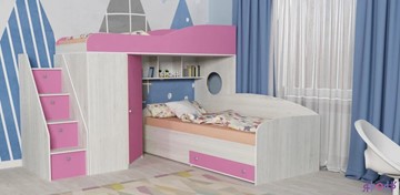 Детская кровать-шкаф Кадет-2 с универсальной лестницей, корпус Винтерберг, фасад Розовый в Вологде