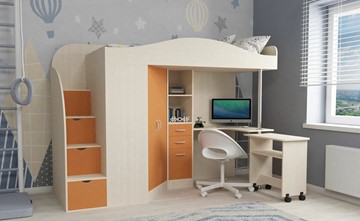 Детская кровать-шкаф Юниор-4, каркас Дуб молочный, фасад Оранжевый в Вологде