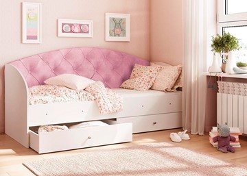 Кровать с ящиками Эльза без бортика, Розовый (щиты) в Вологде
