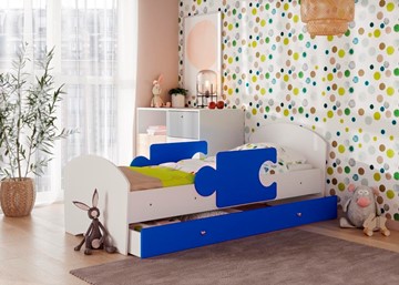 1-спальная детская кровать Мозайка, корпус Белый/фасад Синий (ламели) в Вологде