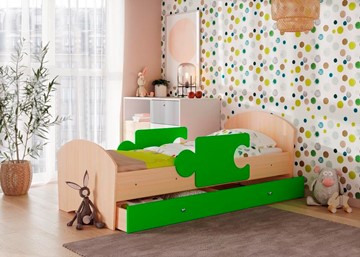 1-спальная детская кровать Мозайка, корпус Млечный дуб/фасад Лайм (щиты) в Вологде