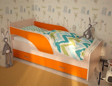 1-спальная детская кровать Максимка, корпус Млечный дуб, фасад Оранжевый в Вологде