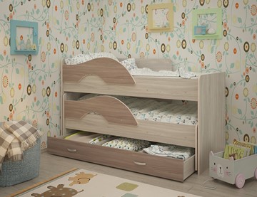 Двухэтажная детская кровать ТМК Радуга 1.6 с ящиком, корпус Шимо светлый, фасад Шимо темный в Вологде