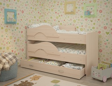 Детская 2-ярусная кровать Радуга 1.6 с ящиком, цвет Млечный дуб в Вологде