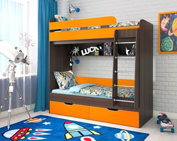 Двухэтажная детская кровать Юниор-5, каркас Бодего, фасад Оранжевый в Вологде