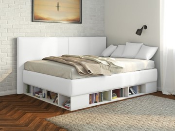 Подростковая кровать Lancaster 1, 140х200, ЛДСП белая, экокожа белая в Вологде