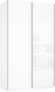 Шкаф 2-х створчатый Прайм (ДСП/Белое стекло) 1600x570x2300, белый снег в Вологде