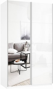 Шкаф двухдверный Прайм (Зеркало/Белое стекло) 1600x570x2300, белый снег в Вологде