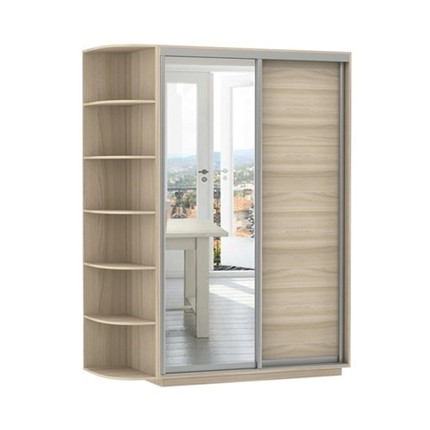Шкаф 2-х дверный Экспресс (ДСП/Зеркало), со стеллажом 1700х600х2400, шимо светлый в Вологде - изображение