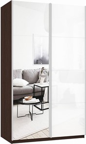 Шкаф 2-створчатый Прайм (Зеркало/Белое стекло) 1600x570x2300, венге в Вологде