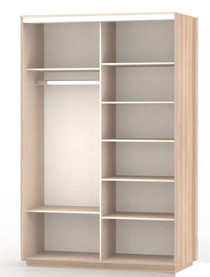 Шкаф 2-х дверный Экспресс (ДСП/Зеркало), со стеллажом 1700х600х2400, шимо светлый в Вологде - изображение 1