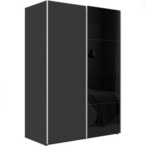 Шкаф 2-х дверный Эста (ДСП/Стекло черное) 1800x660x2400, серый диамант в Вологде