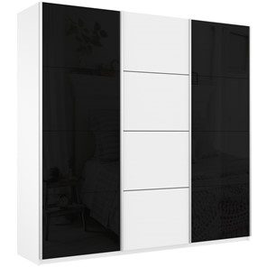 Шкаф 3-х дверный Е1 Широкий Прайм (2 Стекла Черных / ДСП) 2400x570x2300, Белый Снег в Вологде