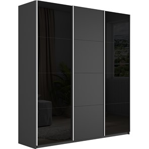 Шкаф 3-дверный Е1 Широкий Прайм (2 Стекла Черных / ДСП) 2400x570x2300, Серый диамант в Вологде