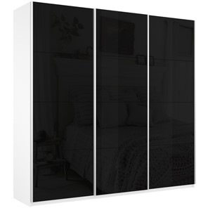 Шкаф 3-х дверный Е1 Широкий Прайм (Черное стекло) 2400x570x2300,  Белый Снег в Вологде