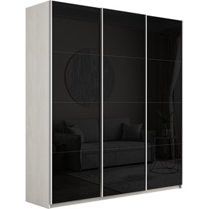Шкаф 3-х дверный Е1 Широкий Прайм (Черное стекло) 2400x570x2300, Ясень Анкор светлый в Вологде