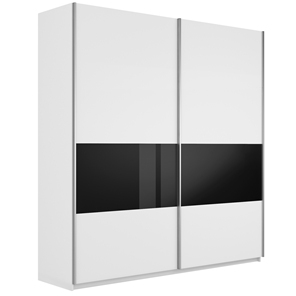 Шкаф 2-х дверный Широкий Прайм (ДСП / Черное стекло) 2200x570x2300, Белый снег в Вологде