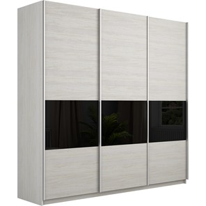 Шкаф 3-дверный Широкий Прайм (ДСП / Черное стекло) 2400x570x2300, Ясень Анкор светлый в Вологде