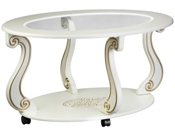 Стеклянный столик в зал Овация-С, на колесах, слоновая кость-золото в Вологде