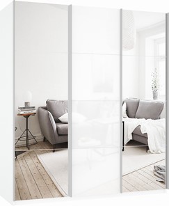 Шкаф-купе Прайм (Зеркало/Белое стекло/Зеркало) 1800x570x2300, белый снег в Вологде