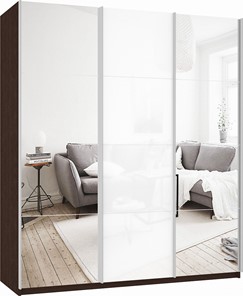 Шкаф 3-х створчатый Прайм (Зеркало/Белое стекло/Зеркало) 2100x570x2300, венге в Вологде