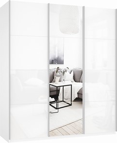 Шкаф 3-х дверный Прайм (Белое стекло/Зеркало/Белое стекло) 2100x570x2300, белый снег в Вологде