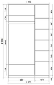 Шкаф двухдверный 2400х1362х620 с двумя зеркалами ХИТ 24-14-55 Венге Аруба в Вологде - предосмотр 2
