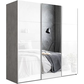 Шкаф трехдверный Эста, стекло белое/зеркало/стекло белое, 2700x660x2200, бетон в Вологде