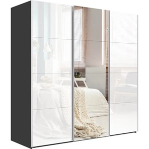 Шкаф Эста, стекло белое/зеркало/стекло белое, 3000x660x2400, серый диамант в Вологде