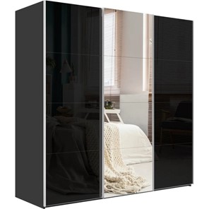 Шкаф трехстворчатый Эста, стекло черное/зеркало/стекло черное, 2700x660x2400, серый диамант в Вологде
