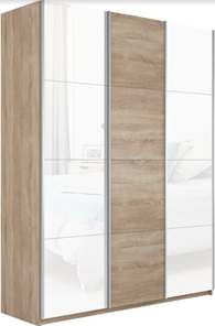 Шкаф трехдверный Прайм (Белое стекло/ДСП/Белое стекло) 1800x570x2300, дуб сонома в Вологде
