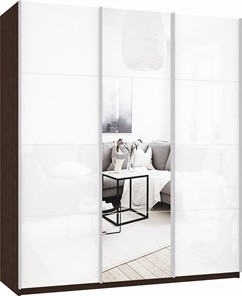 Шкаф 3-х створчатый Прайм (Белое стекло/Зеркало/Белое стекло) 2100x570x2300, венге в Вологде