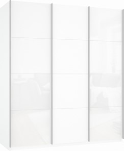 Шкаф 3-х дверный Прайм (Белое стекло/ДСП/Белое стекло) 2100x570x2300, белый снег в Вологде