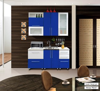 Прямой кухонный гарнитур Мыло 224 1600х718, цвет Синий/Белый металлик в Вологде
