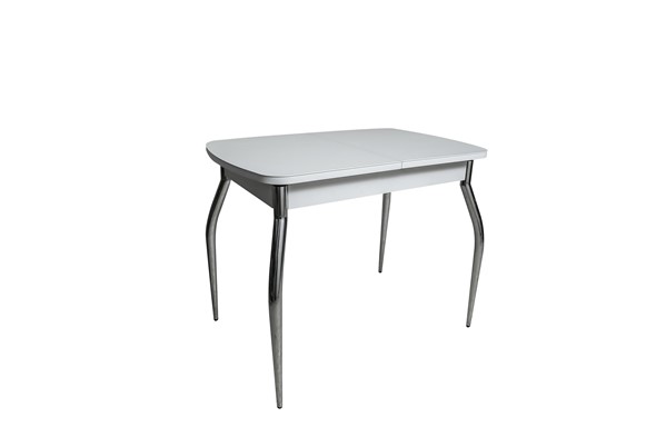 Кухонный стол раскладной ПГ-02СТ белое/белое/хром фигурные в Вологде - изображение